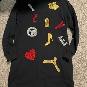 Black Dress/Tunic with Colorful Appliqués- size small